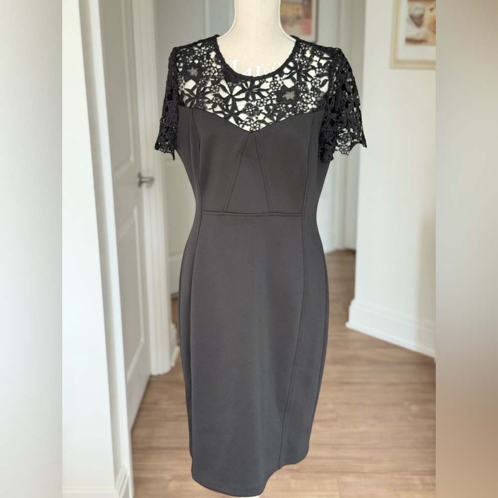 Calvin Klein Charcoal Midi Dress with Lace Accents